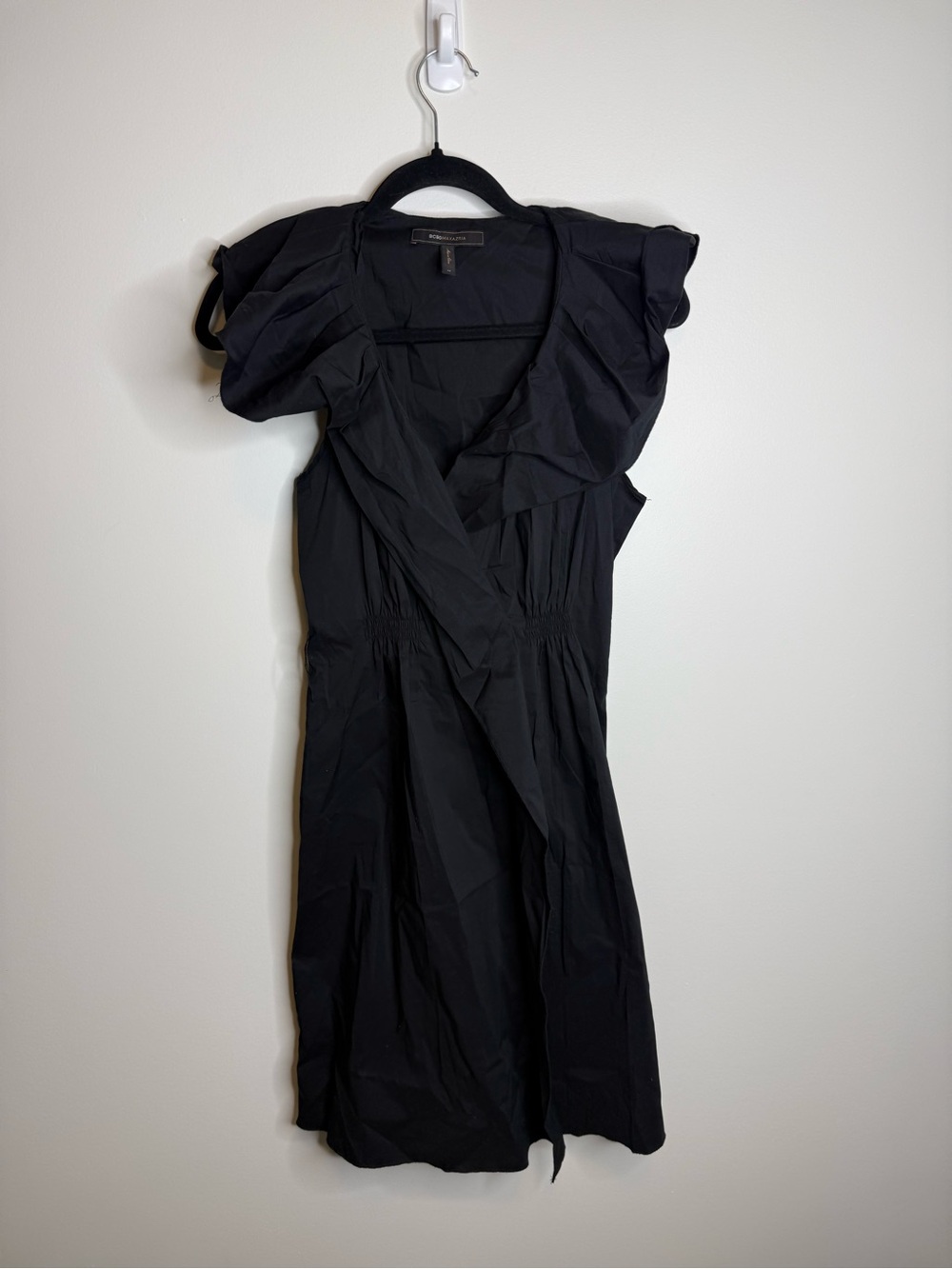 BCBGMaxAzria Black Ruffle Sleeve Mini Wrap Dress size xs
